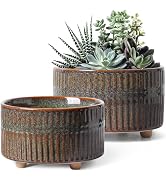 LE TAUCI Succulent Pots, 6.5+8 Inch Ceramic Pots for Plants Indoor, Shallow Round Succulent Plant...