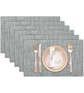 Q&J Fabric Co. Set of 6 Faux Linen Placemats 11.8x18'', Double Layered Thickened Cloth Place Mats...