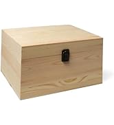 (1-Pack) 10.8x7x8x5.7-Inch Large Unfinished Wooden Box with Hinged Lid & Front Clasp for DIY Art ...