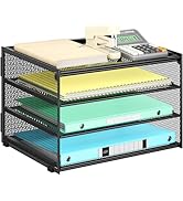 Lavatino 3-Tier Letter Tray Desk Paper Organizer – Black Mesh Metal File Tray Organizer for Desk,...