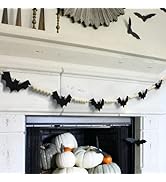 DAZONGE Halloween Decorations Indoor/Outdoor, Wood Felt Bats Bead Garland Banner for Halloween De...