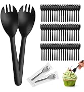 Bioudell 100Pcs Medium Black Sporks Disposable, 5.4 Inch Individually Wrapped Plastic Fork Spoon,...