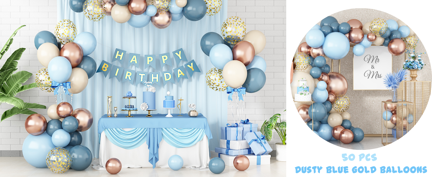 light blue gold balloons