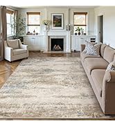 PureCozy 8x10 Area Rug Living Room Bedroom Carpet Washable Abstract Neutral Modern Large Beige Br...