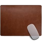 PU Leather Mouse Pad 13.8x9.8 Inch, 0.12 Inch Thickness, Premium Brown Mousepad with Stitched Edg...