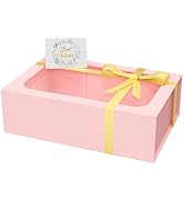 PSHVYM Large Gift Box with Window, 13.5x9x4.3 In Pink Gift Box for Presents Magnetic Lids Collaps...