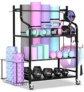 Mythinglogic Yoga Mat Storage Racks,Home Gym Storage Rack for Dumbbells Kettlebells Foam Roller, ...