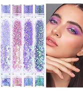 GABOX 8 Jars Mermaid Purple Cosmetic Chunky Glitter Set, Holographic Nail Resin Glitter, Fine Pow...