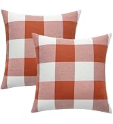 MIULEE Fall Plaid Pillow Covers 18x18 Burnt Orange Pack of 2 | Buffalo Check Thanksgiving Farmhou...