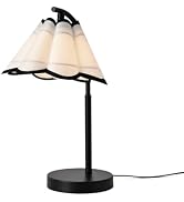 KUNJOULAM Modern Table Lamps, Nightstand Bedside Lamps with Fan-Shade Linen Lampshade, Black Meta...