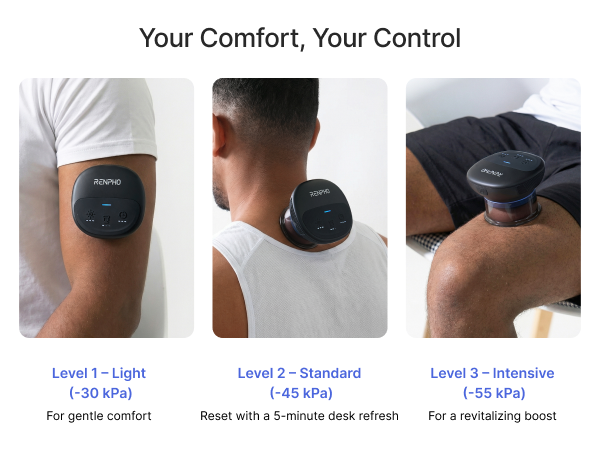 Electric cupping massager with adjustable suction levels and heating modes for personal comfort