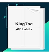 100 Sheets 400 Labels Totally,Kingtac 4"x5" 4 Up Shipping Address Labels for Laser & Inkjet Print...