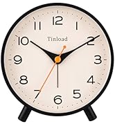 Tinload 4.5" Antique Retro Analog Alarm Clock, Small Silent Bedside Desk Clock,Lighted on Demand,...