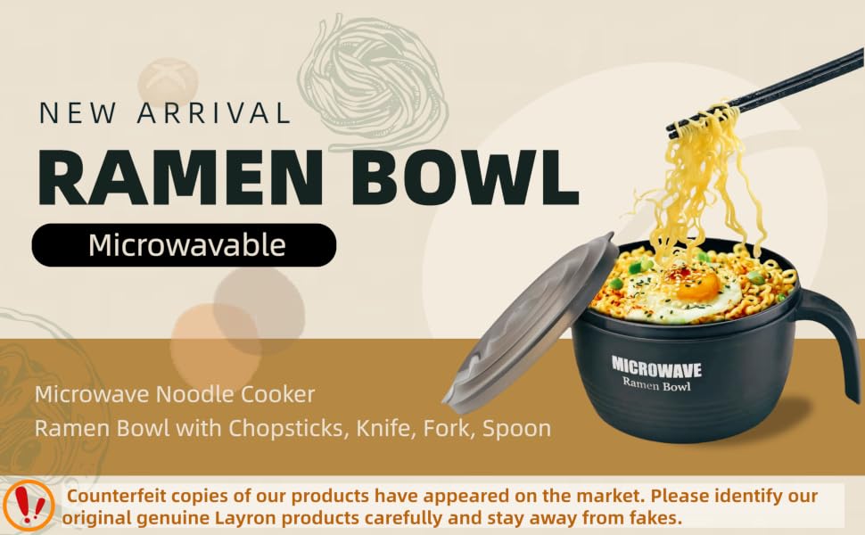Layron 2 Sets Microwave Ramen Cooker Bowl 45 oz Instant Noodle Bowl with Hand