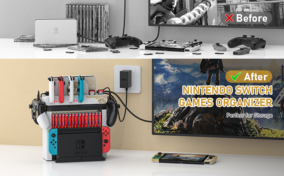 switch console joycon controller game holder gift card storage stand desk Zelda TOTK