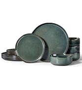 Herogo 12 Pieces Square Stoneware Dinnerware Set, Service for 4, Dinner Plates and Bowls Sets, Do...