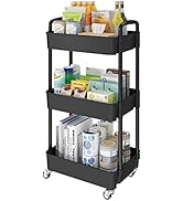 Laiensia 3-Tier Kitchen Storage Cart,Multifunction Utility Rolling Storage Organizer,Mobile Shelv...