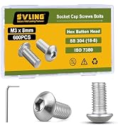 SVLING M3 x 8mm 600PCS Button Head Hex Socket Cap Screws Bolts, 304 Stainless Steel 18-8, Allen H...