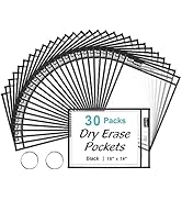 SUNEE 30 Packs Oversized Reusable Dry Erase Pocket Sleeves with 2 Rings, Black 10x14 Ticket Holde...