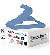 30 Pk Blue Youth Petite Plastic Hangers for Children Clothes Sizes 8 to 12, Petite, Preteen, Juni...