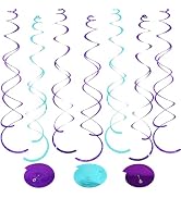 36 PCS Teal Light Purple Laser Purple Hanging Swirl, Shiny Ceiling Hanging Decorations, Plastic S...