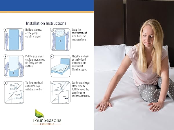 easy to install, stand mattress on end and slide protector over top of mattress