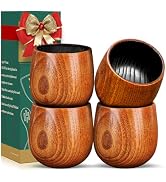 AIUHI Charred Wooden Whiskey Glasses Set of 4, Wooden Bourbon Glass, Handcrafted Old Fashioned Wh...