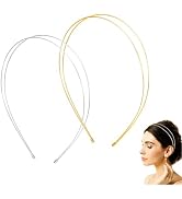 Mozff 2 Pcs Silver and Gold Simple Metal Headband, Fashion Double Women, for Any Hairstyle Hair A...