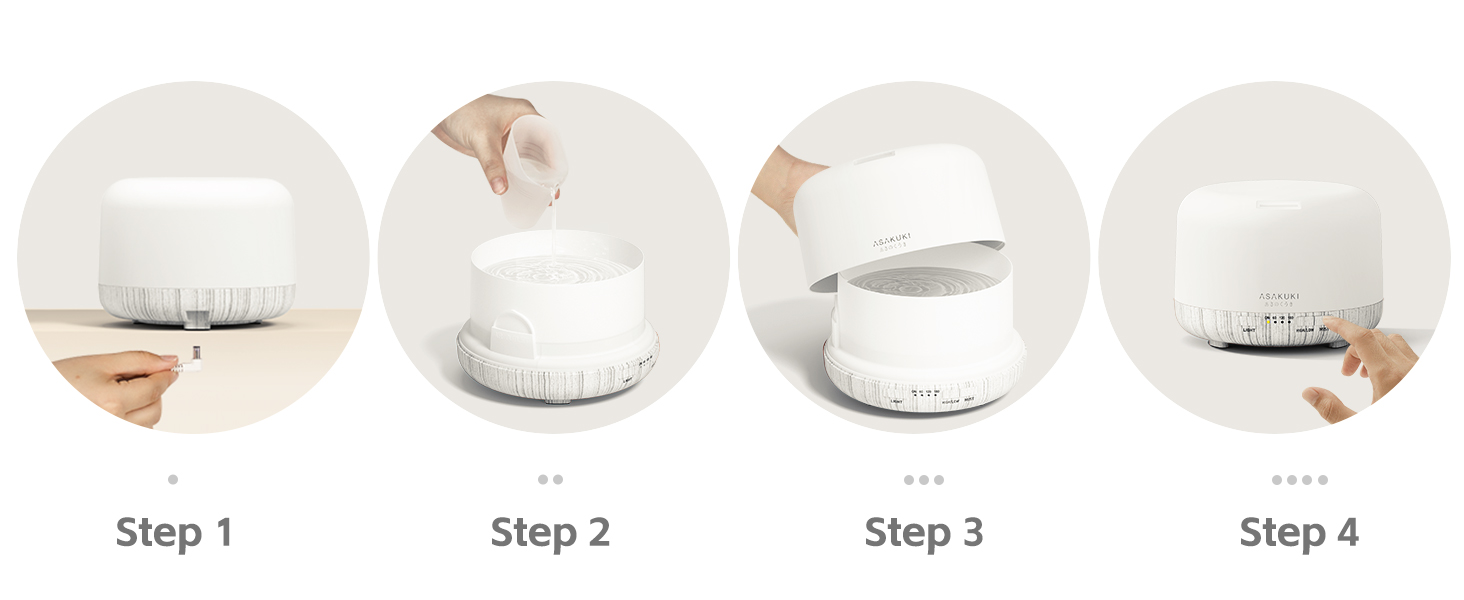 add water, and connect the power adapter, then enjoy the mist