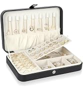 Hatori Travel Jewelry Case for Women, Portable PU Leather Travel Jewelry Organizer Box for Neckla...