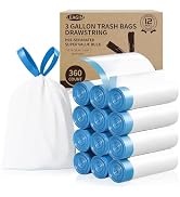 Small Trash Bags 3 Gallon, 360 Count -1.2 Mil Drawstring Mini Garbage Bags, White Plastic Trash C...