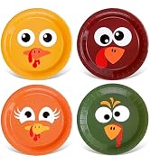 Whaline Fall Thanksgiving Turkey Paper Plates Colored Cartoon Turkey Disposable Plates 9 Inch Aut...