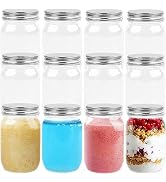 TUZAZO 8 Oz Plastic Mason Jars with Lids, 12 Pack Reusable Empty Small Clear Plastic Storage Cont...
