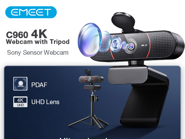 EMEET C960 4K Webcam with Tripod