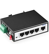 YuLinca 5 Port Mini PoE+ Industrial DIN-Rail Switch, 4 Ports PoE+ and 1 Uplink, 10/100Mbps Fast E...