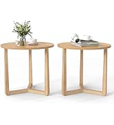 Giantex Round Side Table Set of 2, Sofa Couch End Table w/Wood Legs, Farmhouse Circle Nightstand ...