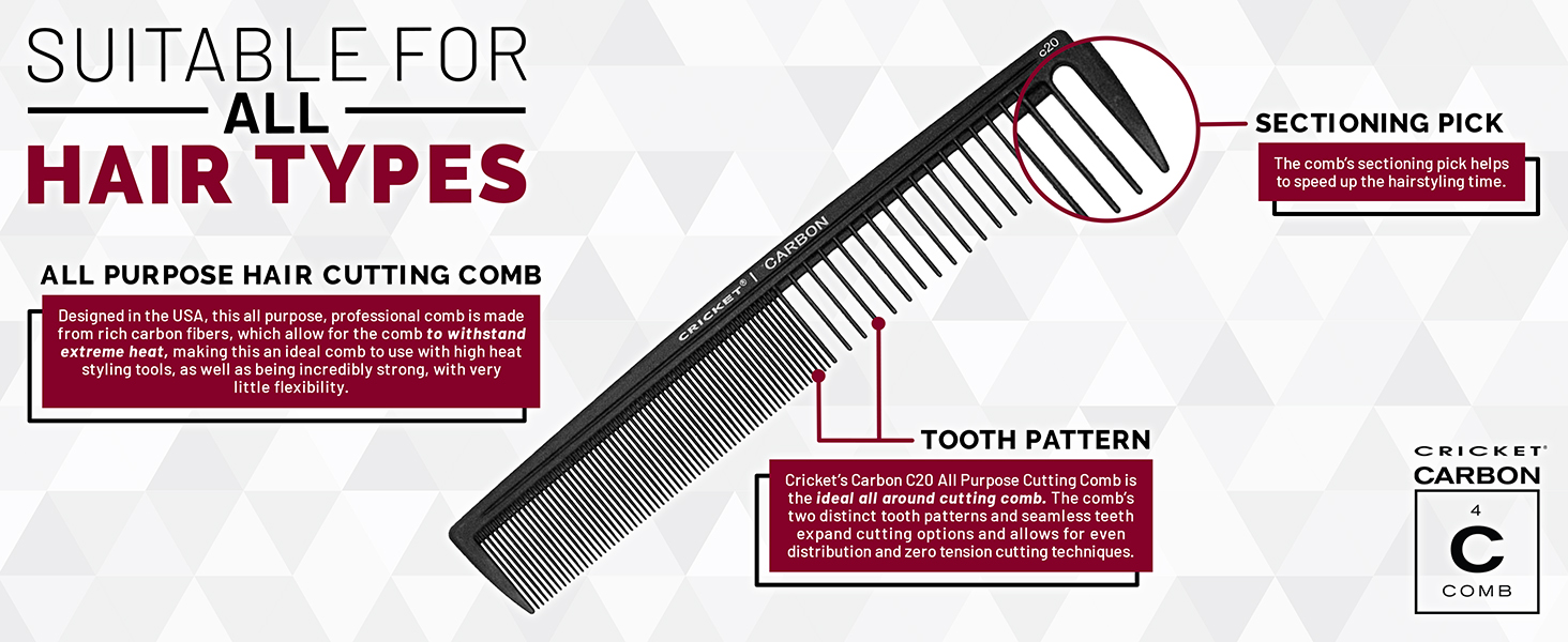 Suitable for All Hair Types with two distinct teeth patterns and a sectioning pick
