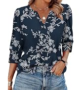 WIHOLL 3/4 Length Sleeve Womens Tops with Button Cuffs Dressy Casual V Neck Summer Outfits Early ...