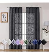 Chyhomenyc Black Sheer Curtains 84 Inches Long 2 Panels Set, Light Filtering Soft Lightweight Lea...