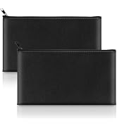 2 Pack Money Bags with Zipper, 11x6.1 Inch PU Leather Cash Pouch, Secure Bank Bag for Coins, Bill...