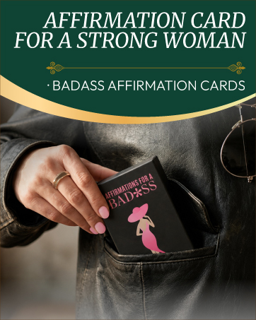 Badass affirmation cards for women tucked into a leather jacket pocket.