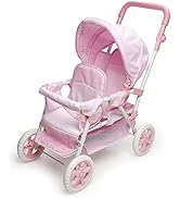 Badger Basket Toy Doll Folding Front-to-Back Double Stroller with Canopy for 18 inch Dolls - Pink...