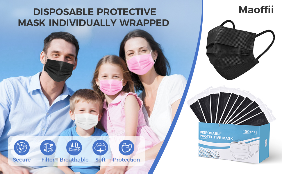 black mask disposable individually wrapped