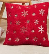 Topfinel Christmas Snowflakes Sequins Throw Pillow Covers, Xmas Plush White Pillow Covers
