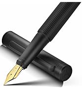 MCNTEIK Matte Black Fountain Pen, Exquisite Vertical Grooving Design, Ink Converter, 18K Gilded N...