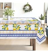 hometrixx Summer Lemon Rectangle Table Cloth Mediterranean Tile Style Washable Polyester Oil-Proo...