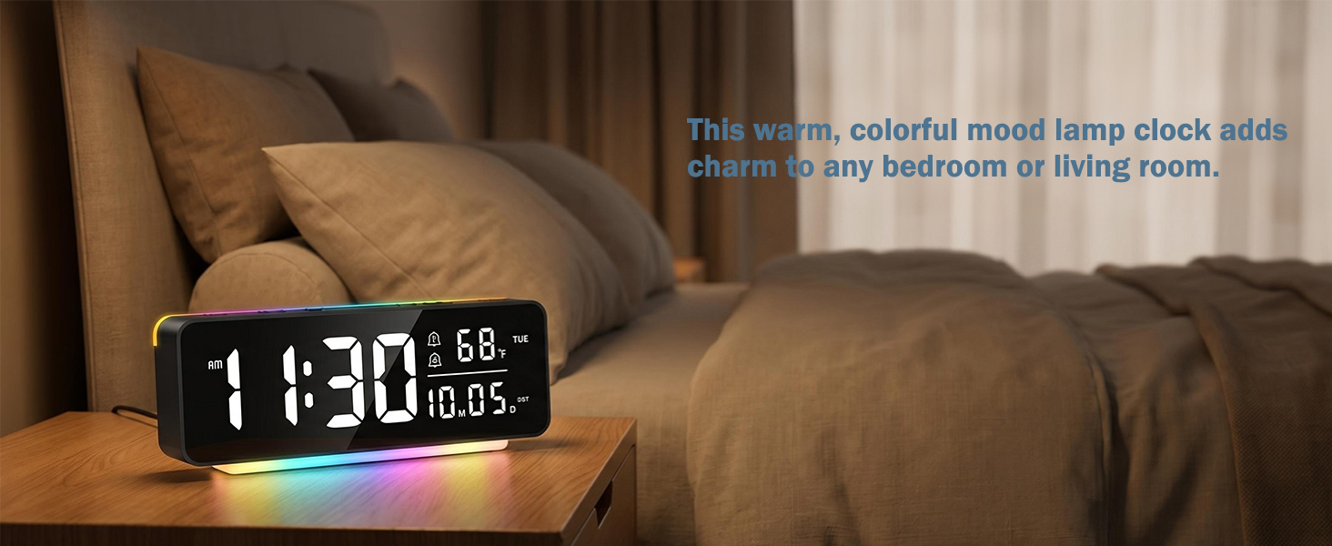 This warm, colorful ambient light clock adds charm to any bedroom, living room, office, or dorm.