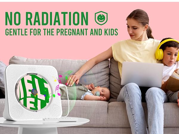 Portable CD player with no radiation, gentle and safe for pregnant women, kids and home use