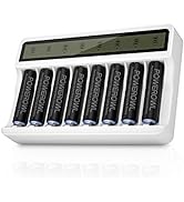 POWEROWL 2800mAh Rechargeable AA Batteries with Smart 8 Bay Battery Charger, Low Self Discharge N...