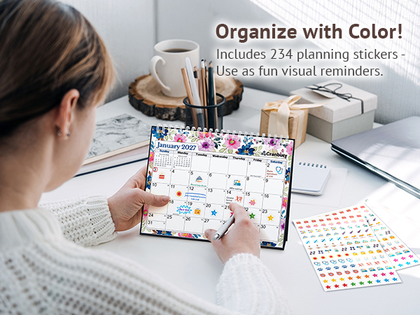 8x6 Small Desk Calendar - Includes Planning Stickers for Calendars